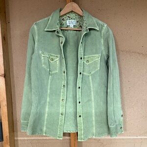 Ryan Michael Green Western Snap Shirt Floral Lining Cotton M